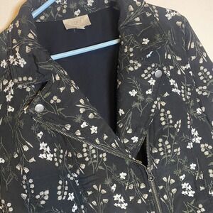Loft Outlet Black Floral Zipper Cropped Moto Jacket Women's - Size 14